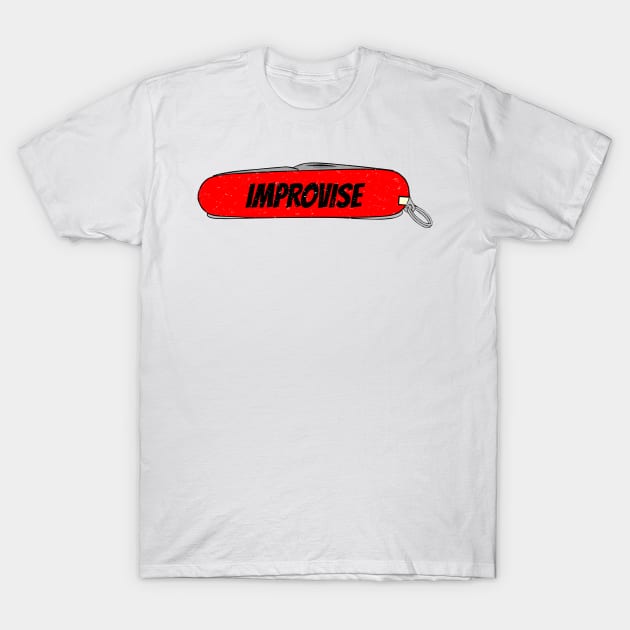 Improvise Red Army Pocket Knife Fun Tool Cut Blade Elements for People who Explore and Extend known Borders of Confort Zone. Improvise it and solve Challenges. T-Shirt by Olloway